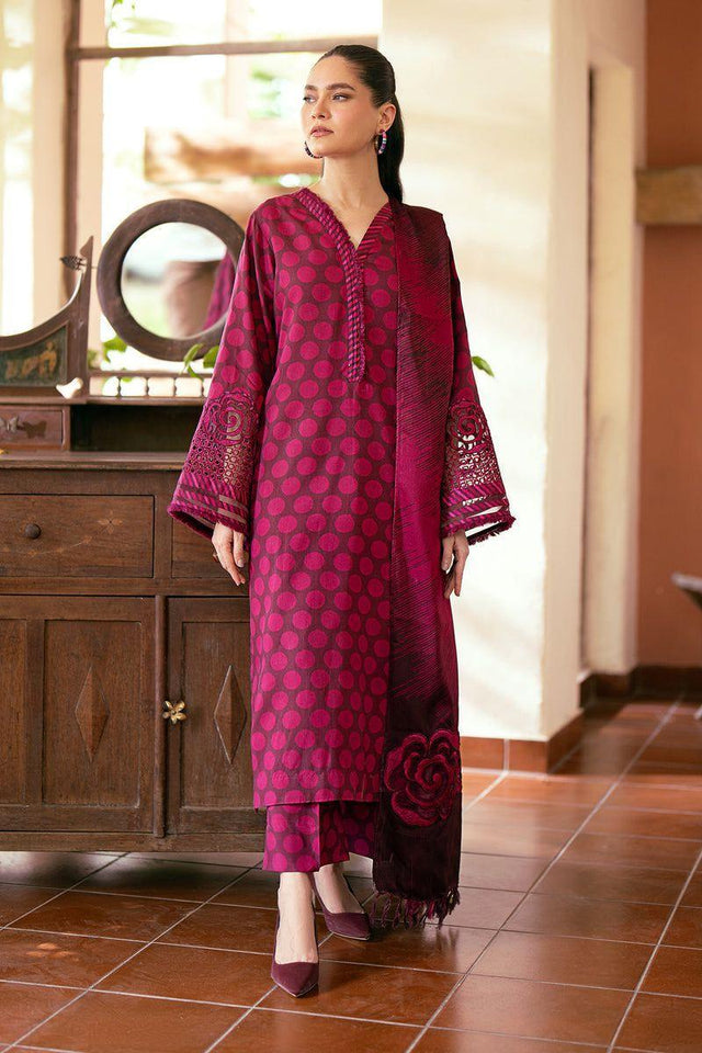 Elegant Pink Dhanak Suit Set – Printed Unstitched Outfit with Dupatta & Trouser