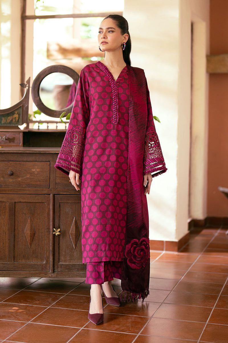 Elegant Pink Dhanak Suit Set – Printed Unstitched Outfit with Dupatta & Trouser