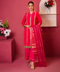 3 Pcs Women's Unstitched Silk Plain Suit