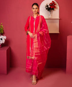 3 Pcs Women's Unstitched Silk Plain Suit