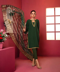 3 Pcs Women's Unstitched Silk Plain Suit