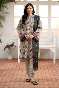 Stylish Off White Printed Suit Set - 3 Pcs with Lawn Fabric