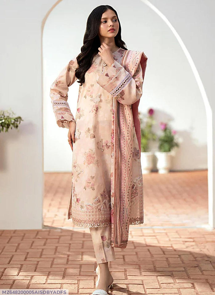 3 Pcs Women's Unstitched Linen Printed Suit