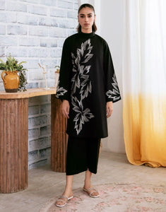 Elegant Black Printed Linen Shirt and Trouser Set for Women