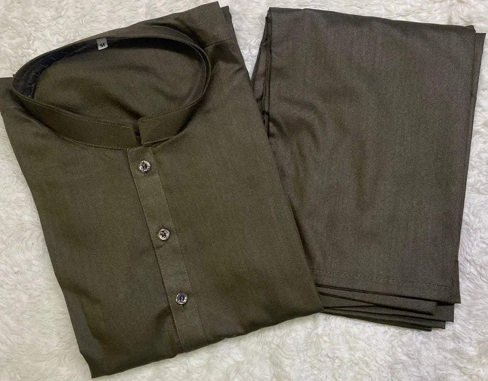 1 Pc Men’s Stitched Wash And Wear Plain Suit Olive Green